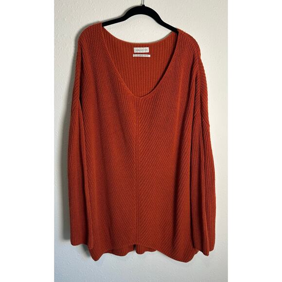 Urban Outfitters Burnt Orange Oversized Vneck Knit Sweater Drop Shoulder Xl - Picture 1 of 5
